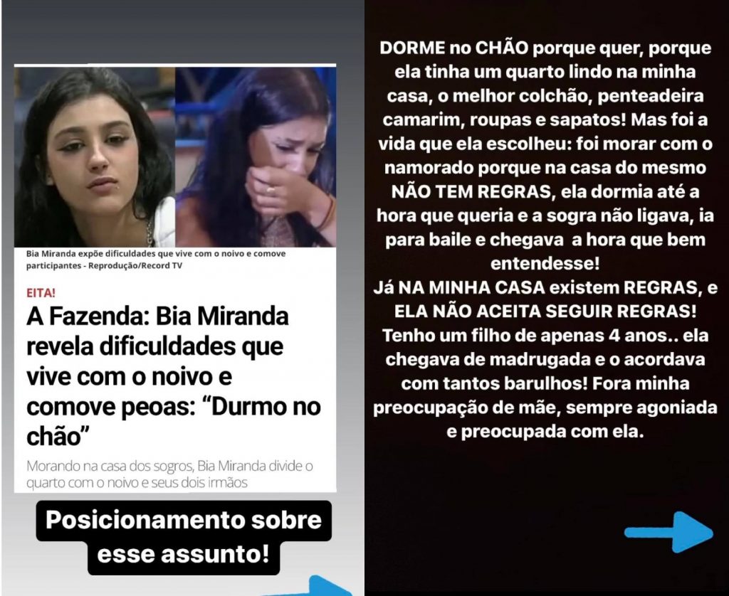 A Fazenda Mãe de Bia Miranda desabafa após nova declaração da filha