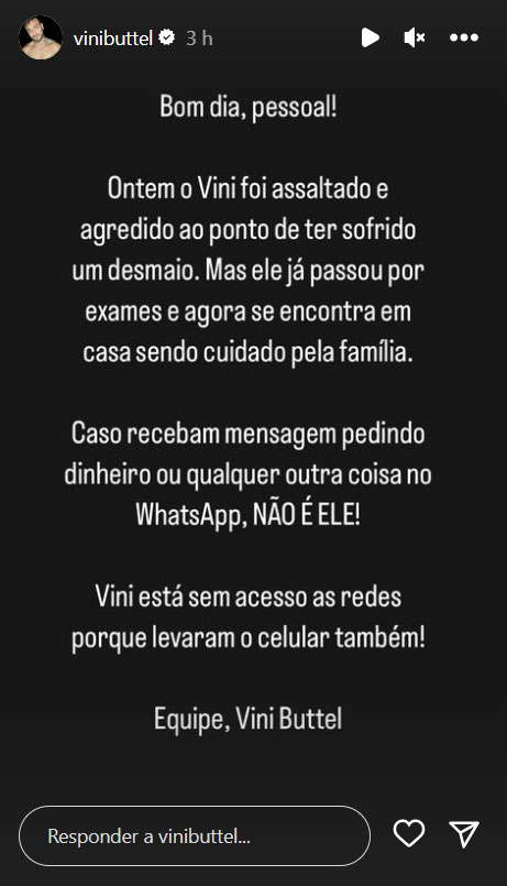 Ex-Fazenda Vini Büttel é agredido e vai parar no hospital em São Paulo