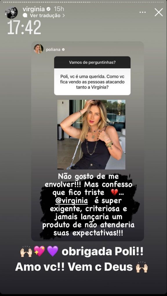 Stories Poliana Rocha e Virginia. (Reprodução/Instagram)