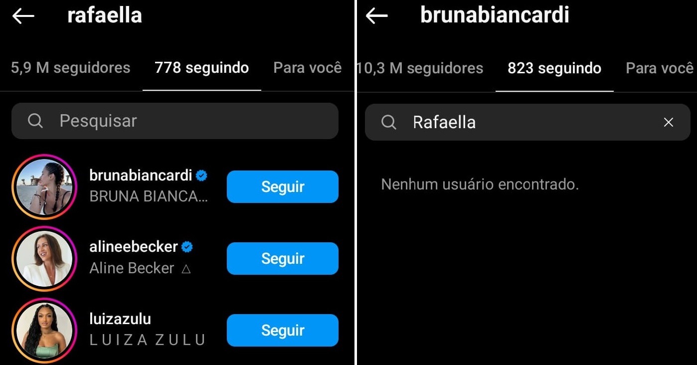 Rafaella deixa de seguir Bruna Biancardi (Reprodução/Instagram)