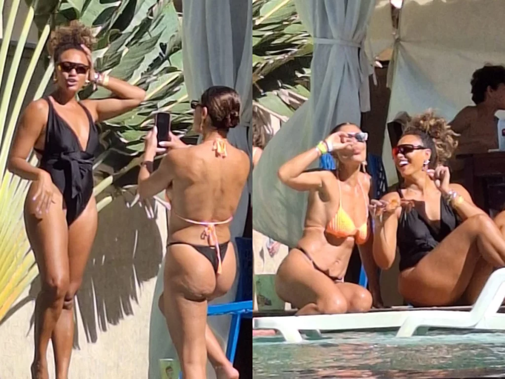 Juliana Paes e Sheron Menezzes curtem dia na piscina em Fortaleza