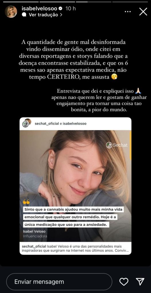 Story de Isabel Veloso - Reprodução/Instagram