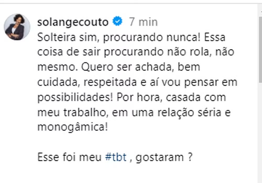 Post Solange Couto (Reprodução/Instagram)