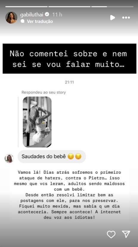 Story de Gabi Luthai - Reprodução/Instagram