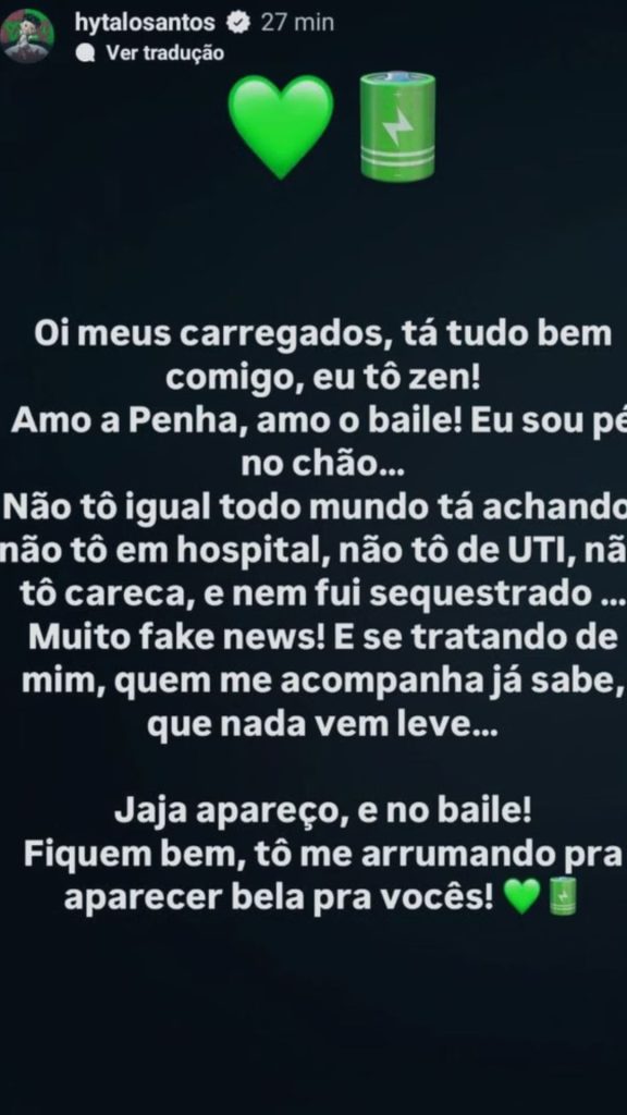 Story de Hytalo Santos - Reprodução/Instagram