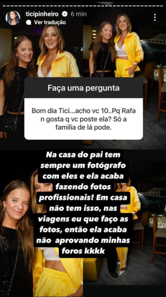 Ticiane Pinheiro revela real motivo de Rafa Justus 'barrar' suas fotos com ela e aparecer mais com a família do pai