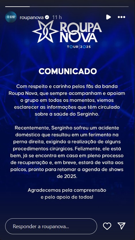 Comunicado Roupa Nova - Reprodução/Redes sociais