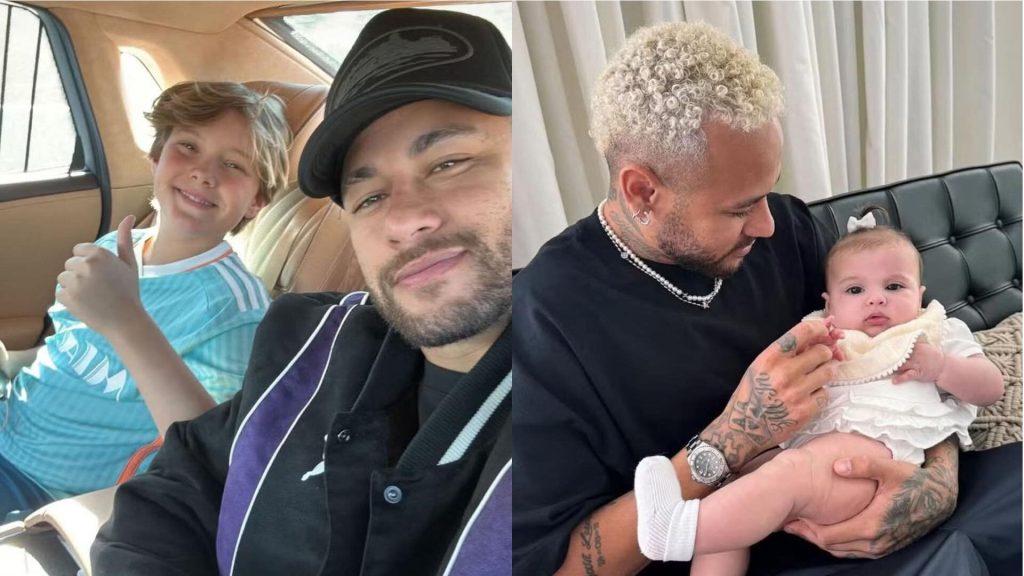 Neymar com os filhos Davi Lucca e Helena