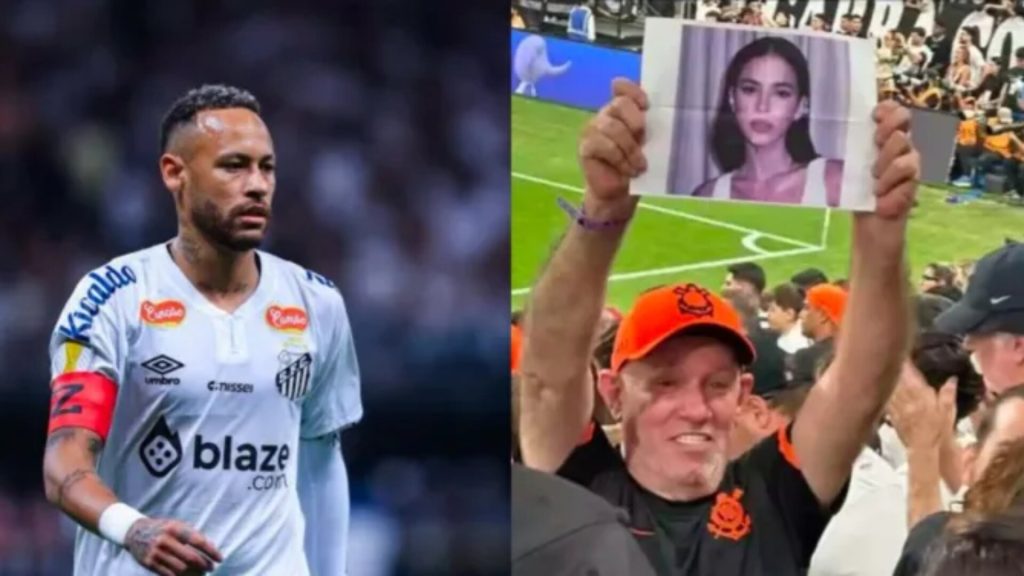 Torcida do Corinthians provoca Neymar com cartazes de Bruna Marquezine