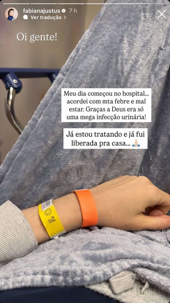 Fabiana Justus vai parar no hospital e revela diagnóstico nas redes sociais